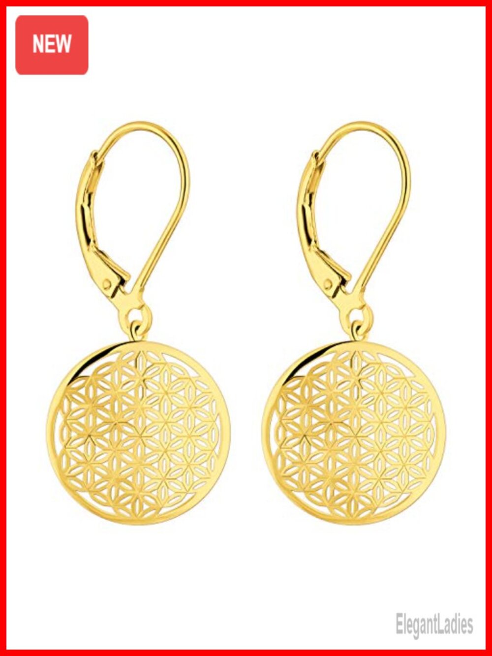 925 Sterling Silver Flower of Life Drop Dangle Leverback Earrings